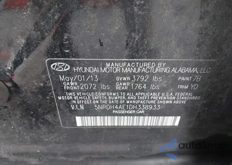 2013 Hyundai Elantra Gls from USA, damaged, VIN 5NPDH4AE1DH338933